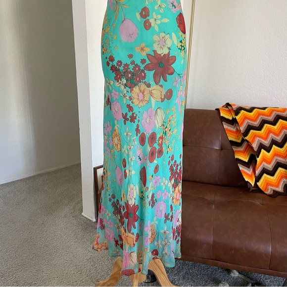 Vintage 1990s Y2K iCe Boho Fairy Floral SIlk Beaded Maxi Dress - Picture 5 of 12